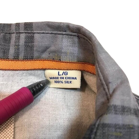 Tommy Bahama Silk Shirt Men’s Size Large Original Fit Plaid Aloha Hawaiian Style - Picture 4 of 6